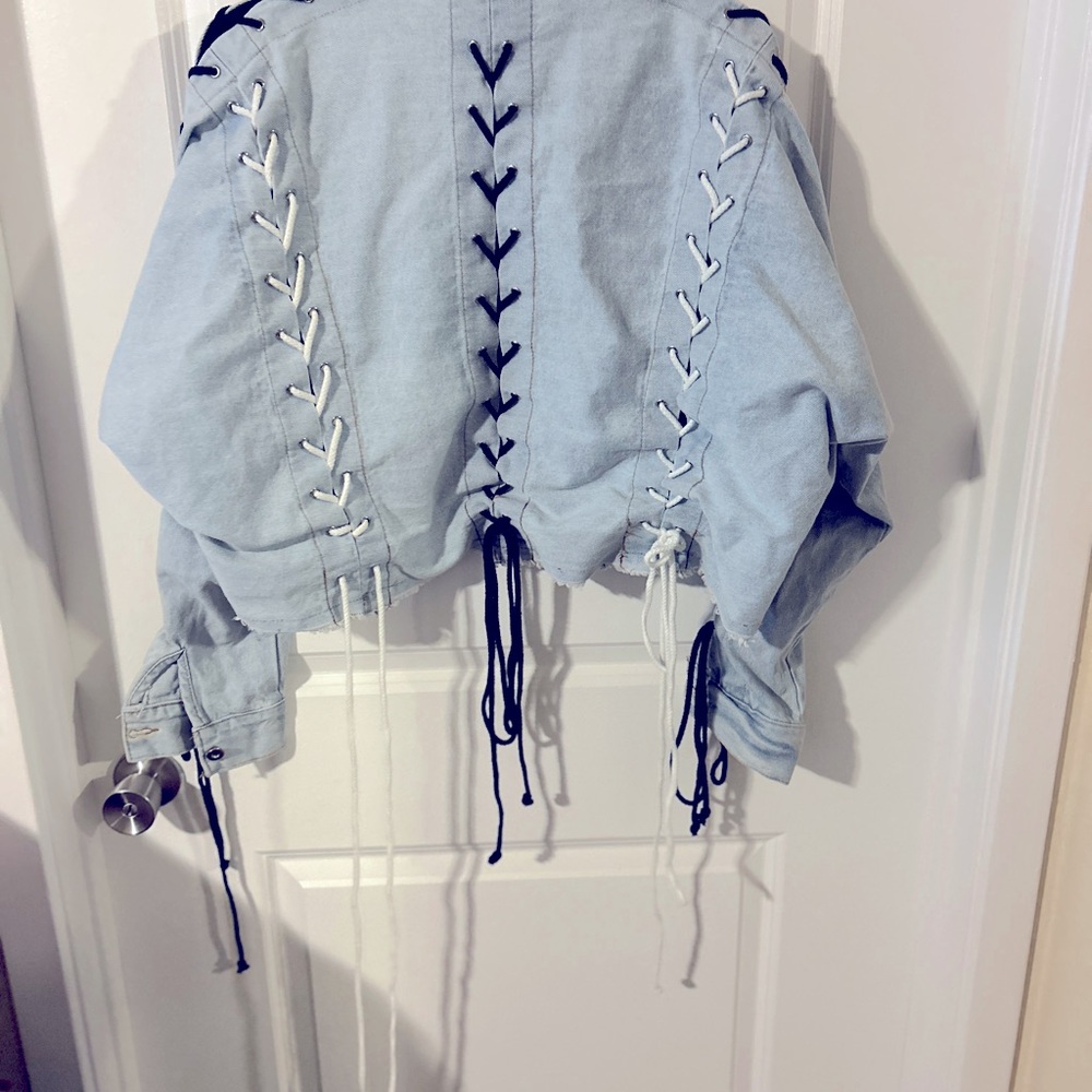 Rehab Denim Crop Jacket With Strings | Women’s Me… - image 2